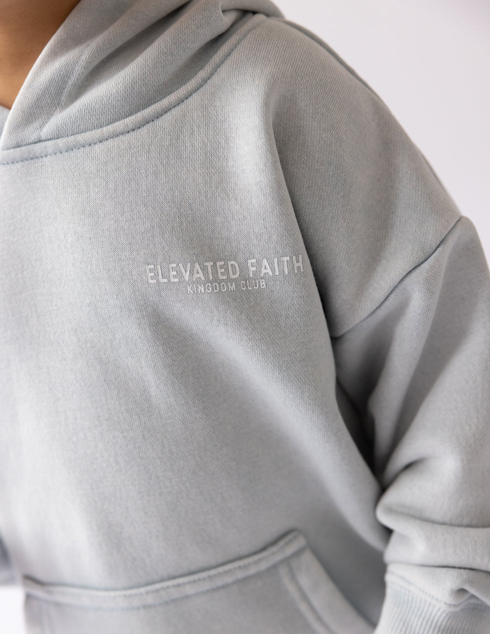 Elevated Faith Gray Kids Hoodie featuring Kingdom Club design in Christian Kids Apparel
