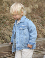 Elevated Faith Kids Jacket in Light Blue Denim, perfect for Christian Kids Apparel style