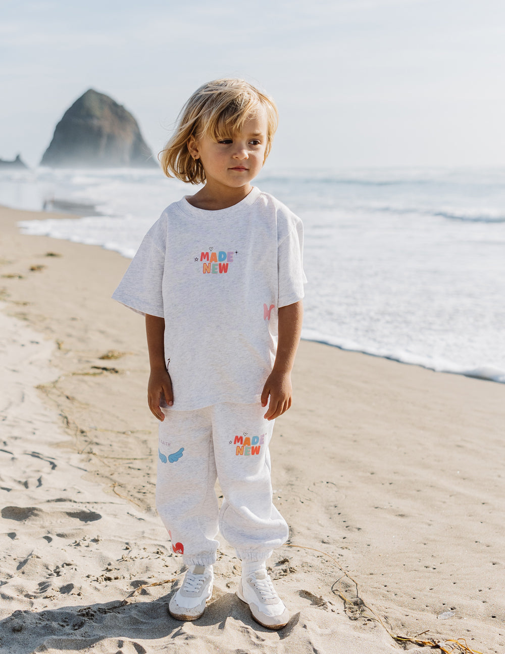 Elevated Faith Christian Kids Apparel T-Shirt in Gray with 'Made New' Print for Children