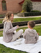 Kids hoodie in soft gray featuring 'Spirit of God' on back, ideal Christian Kids Apparel for casual outings