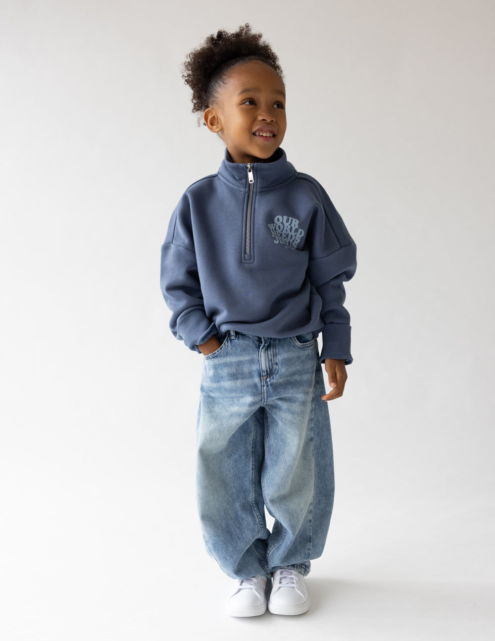 Elevated Faith Kids Jacket in Navy featuring a quarter zip, perfect for Christian Kids Apparel
