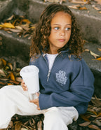 Navy Kids Jacket from Elevated Faith featuring a Christian Kids Apparel design with a zip-up style