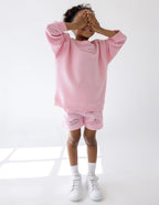 Elevated Faith Kids Crewneck in Pink featuring playful design, part of Christian Kids Apparel collection