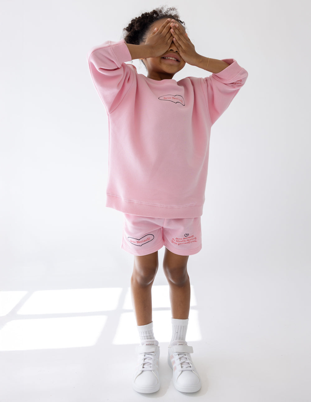 Elevated Faith Kids Crewneck in Pink featuring playful design, part of Christian Kids Apparel collection