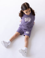 Purple Elevated Faith Kids Shorts with Prayer Works Design, part of Christian Kids Apparel