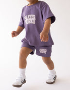 Purple Kids T-Shirt and Shorts Set with Prayer Works Design for Christian Kids Apparel