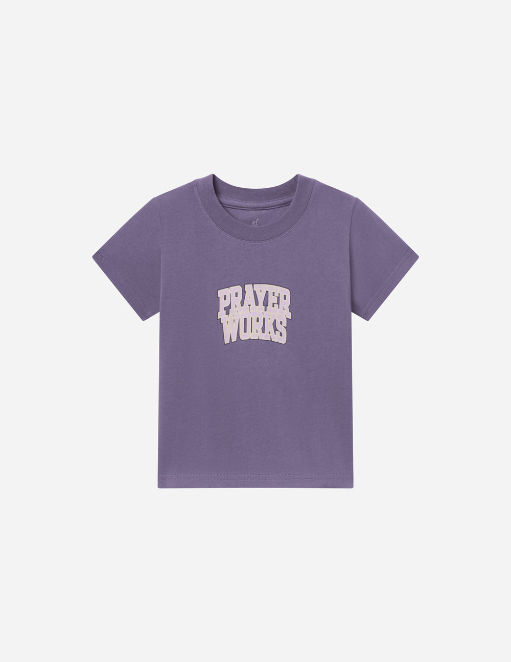 Purple Kids T-Shirt from Elevated Faith with 'Prayer Works' graphic for Christian Kids Apparel