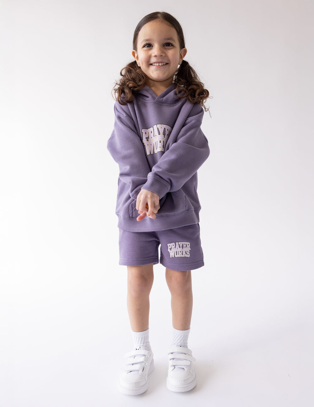Purple Elevated Faith Kids Hoodie featuring Prayer Warriors design for Christian Kids Apparel