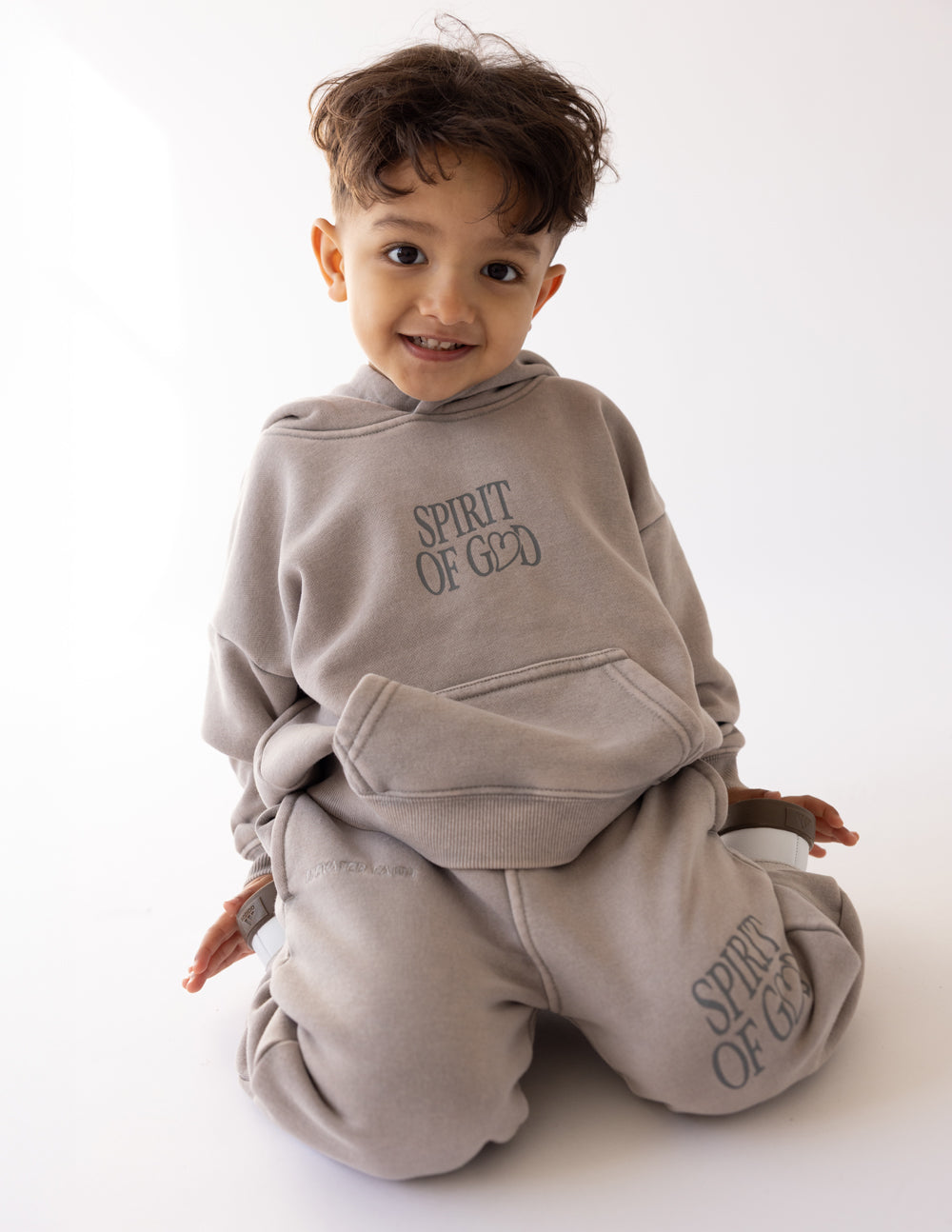 Elevated Faith Kids Hoodie in Gray with 'Spirit of God' Design for Christian Kids Apparel