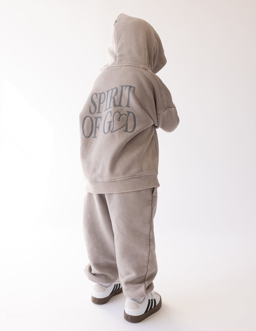 Elevated Faith Kids Hoodie in Gray featuring 'Spirit of God' design for Christian Kids Apparel