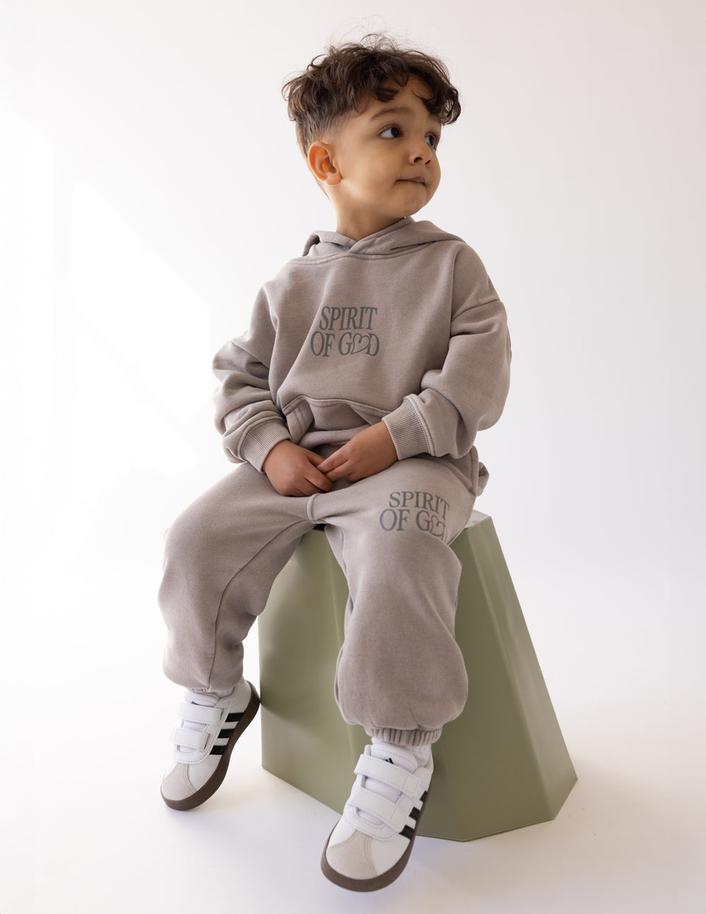 Elevated Faith Kids Sweatpant in Beige with Spirit of God design, perfect for Christian Kids Apparel