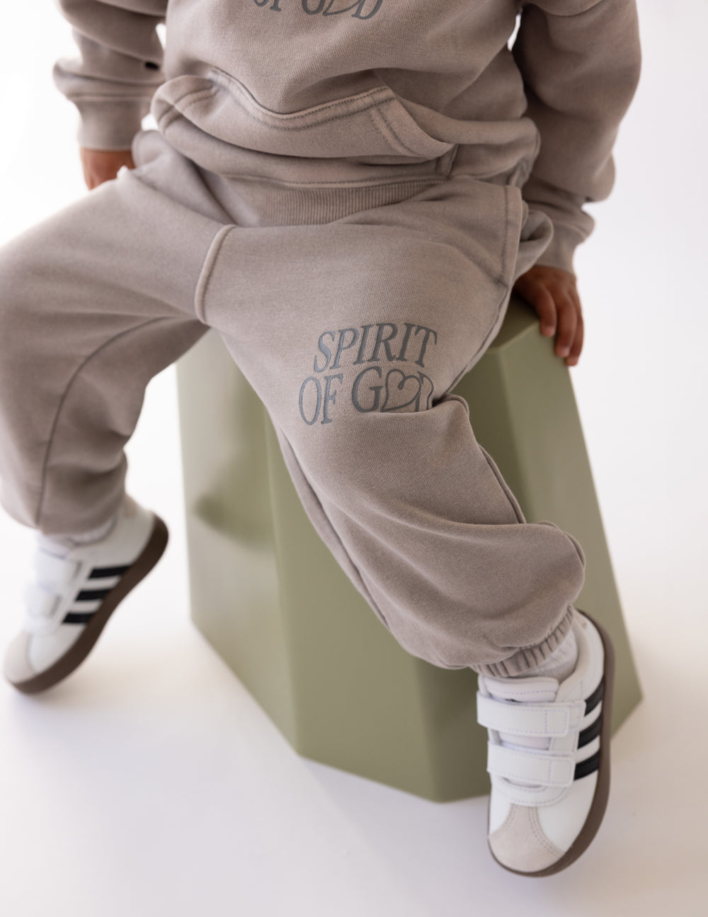 Elevated Faith Kids Sweatpant in beige with Spirit of God design, part of Christian Kids Apparel