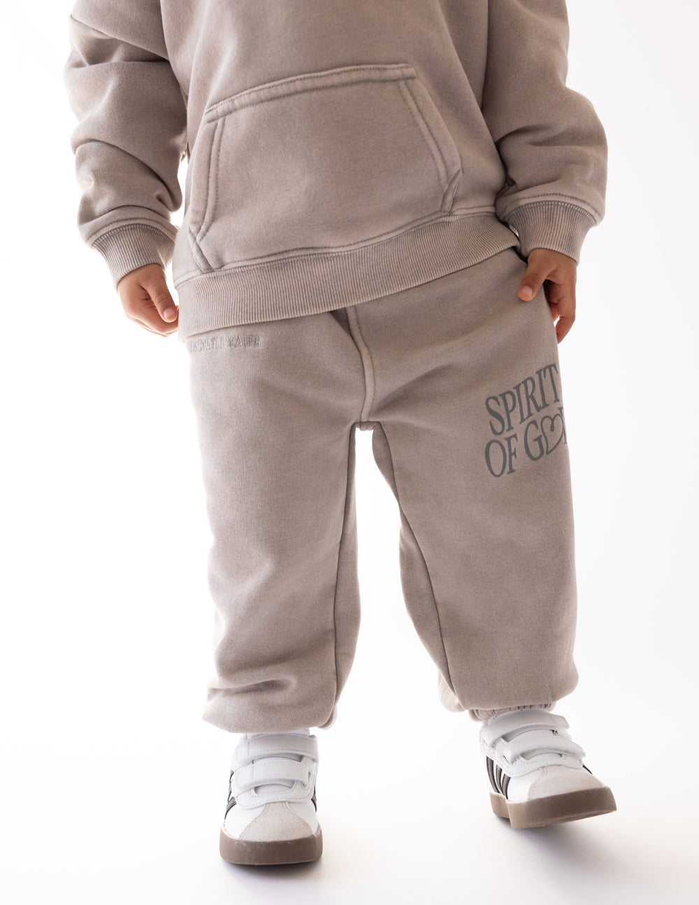 Elevated Faith Kids Sweatpant in Light Gray featuring 'Spirit of God' text, perfect Christian Kids Apparel