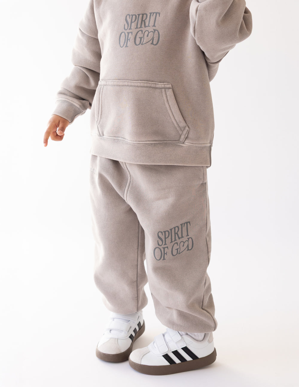 Elevated Faith Kids Sweatpant in Beige with Spirit of God design, ideal for Christian Kids Apparel