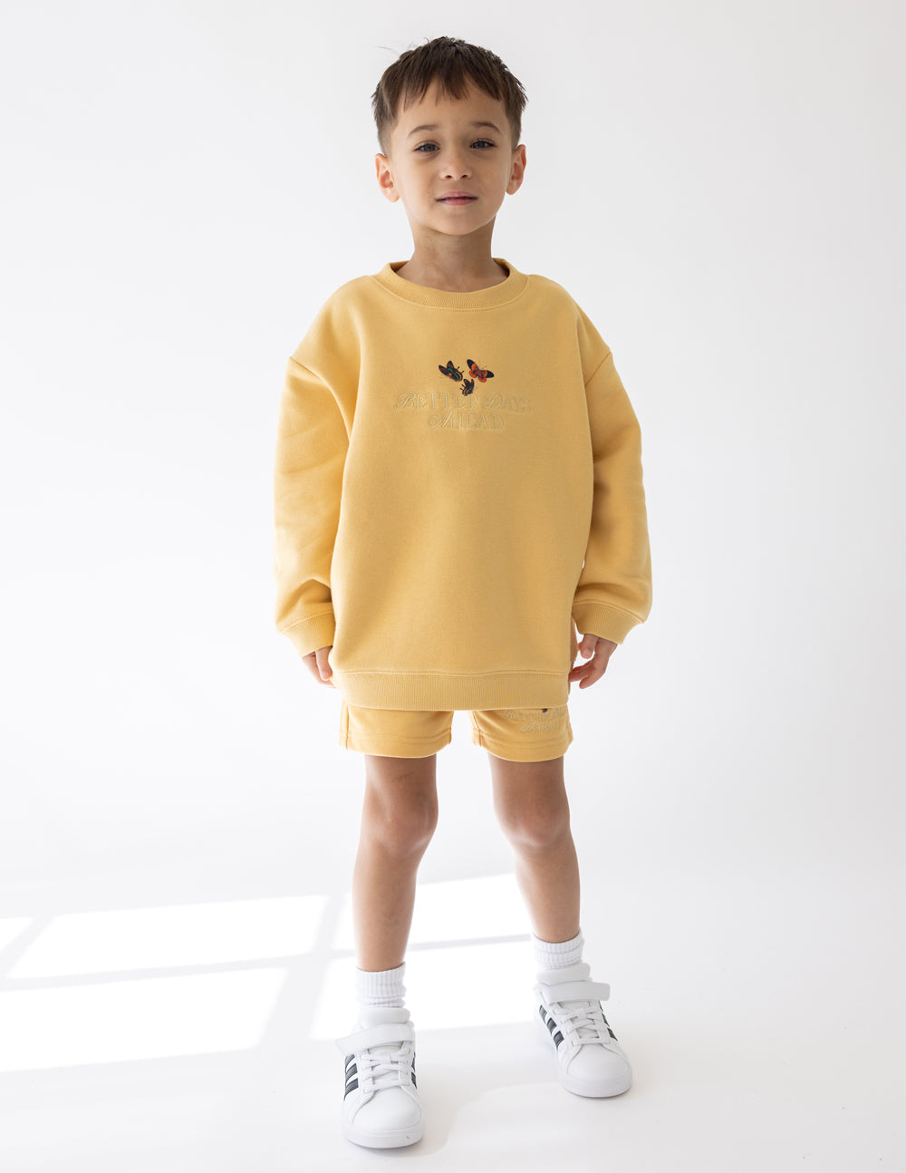 Elevated Faith Kids Crewneck in Yellow featuring a playful graphic, perfect Christian Kids Apparel