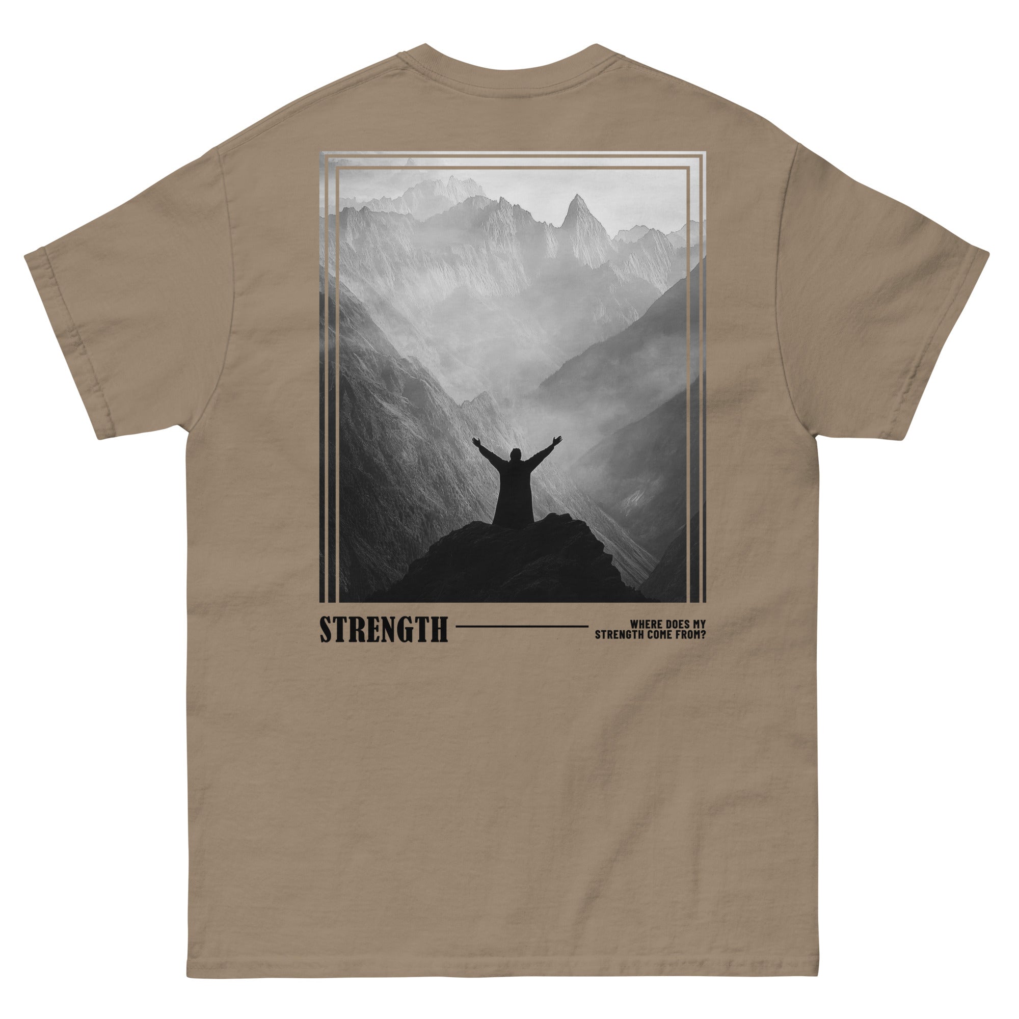 Rep The One Christian Shirt with Mountain Graphic and Inspirational Strength Quote