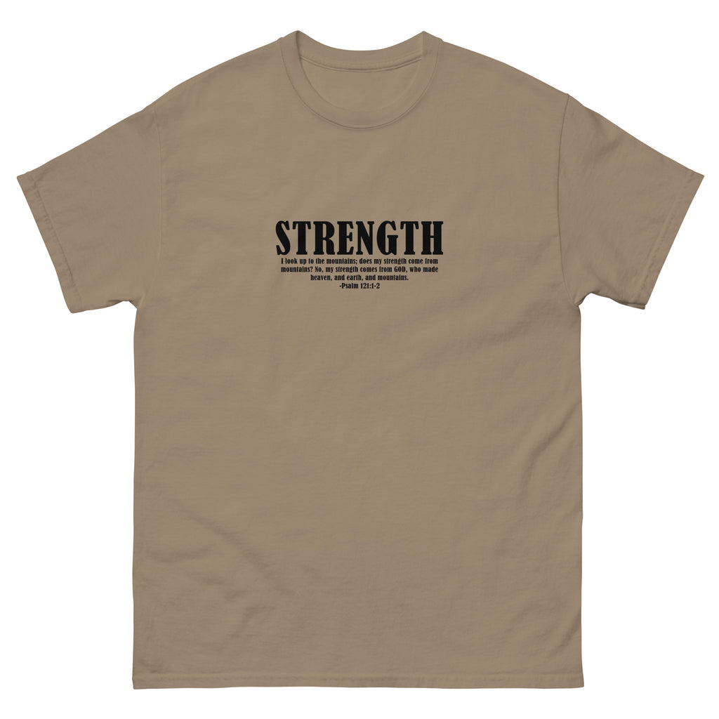 Beige Christian Shirt featuring a Strength Bible verse illustration for inspiration and faith