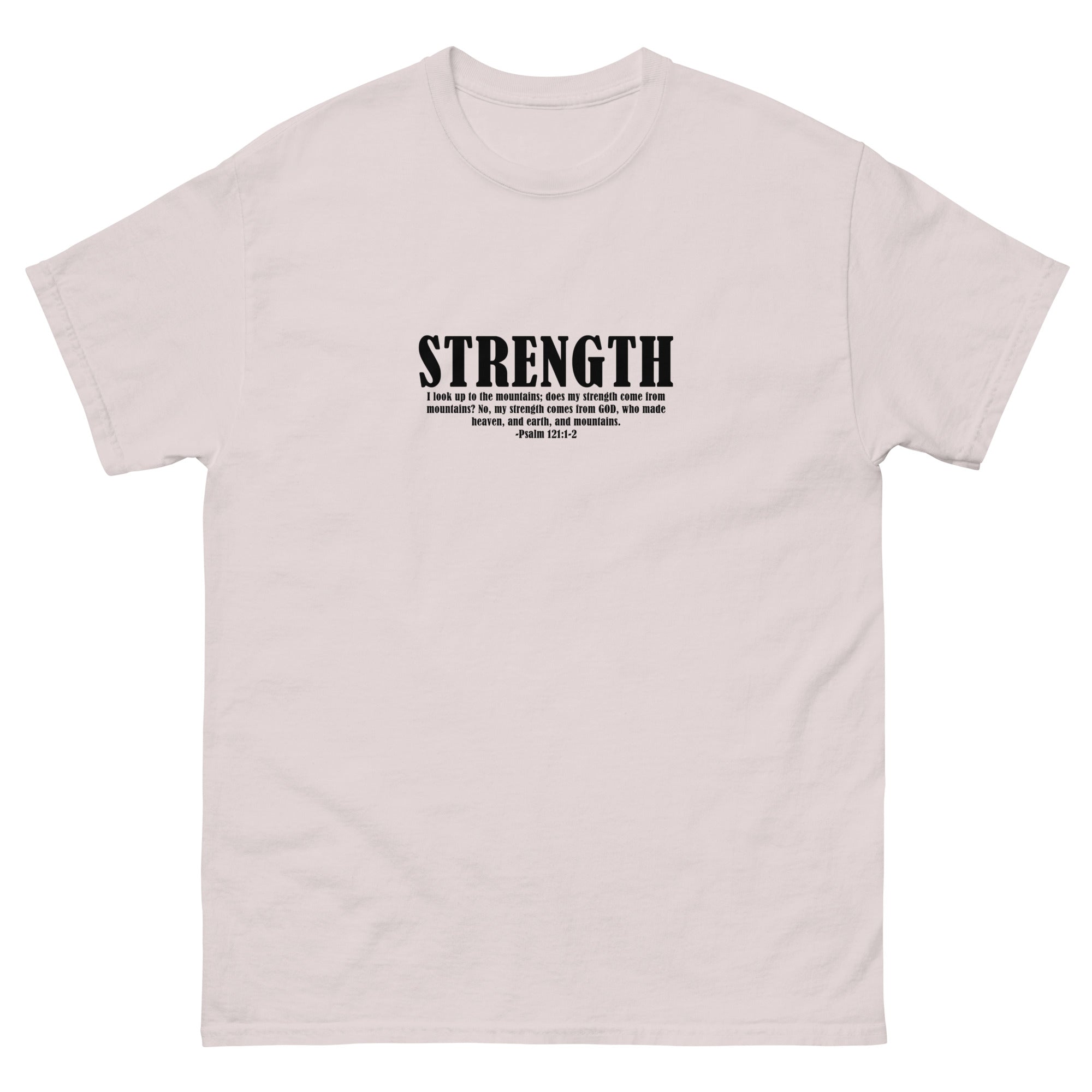 Light Pink Christian Shirt with Strength Quote from Psalm 27:1 for Inspirational Wear