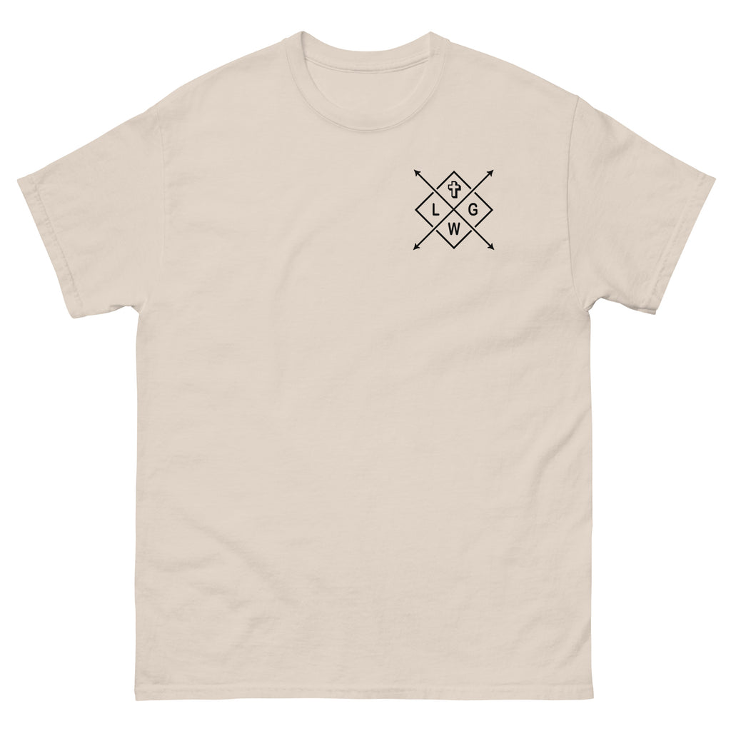 Beige Christian T-shirt by RepThe1 featuring a minimalist graphic on the front
