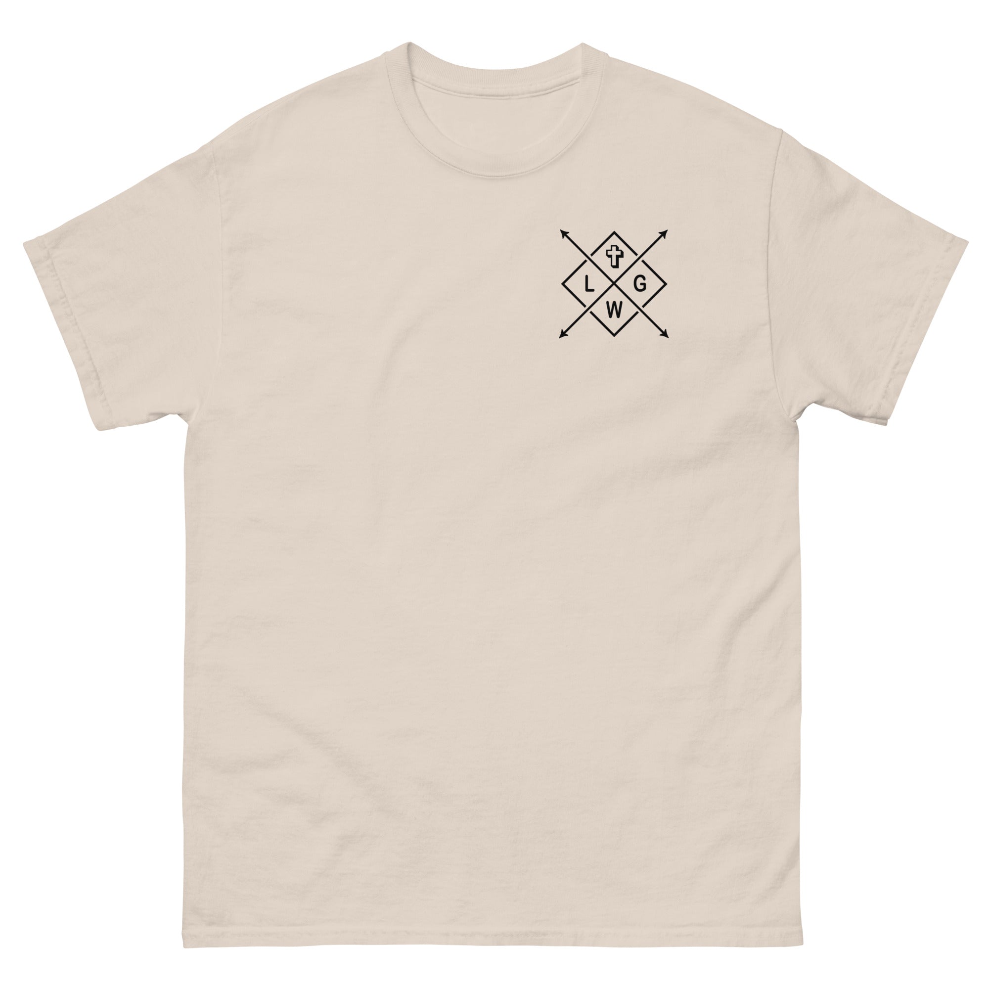 Beige Christian T-shirt by RepThe1 featuring a minimalist graphic on the front