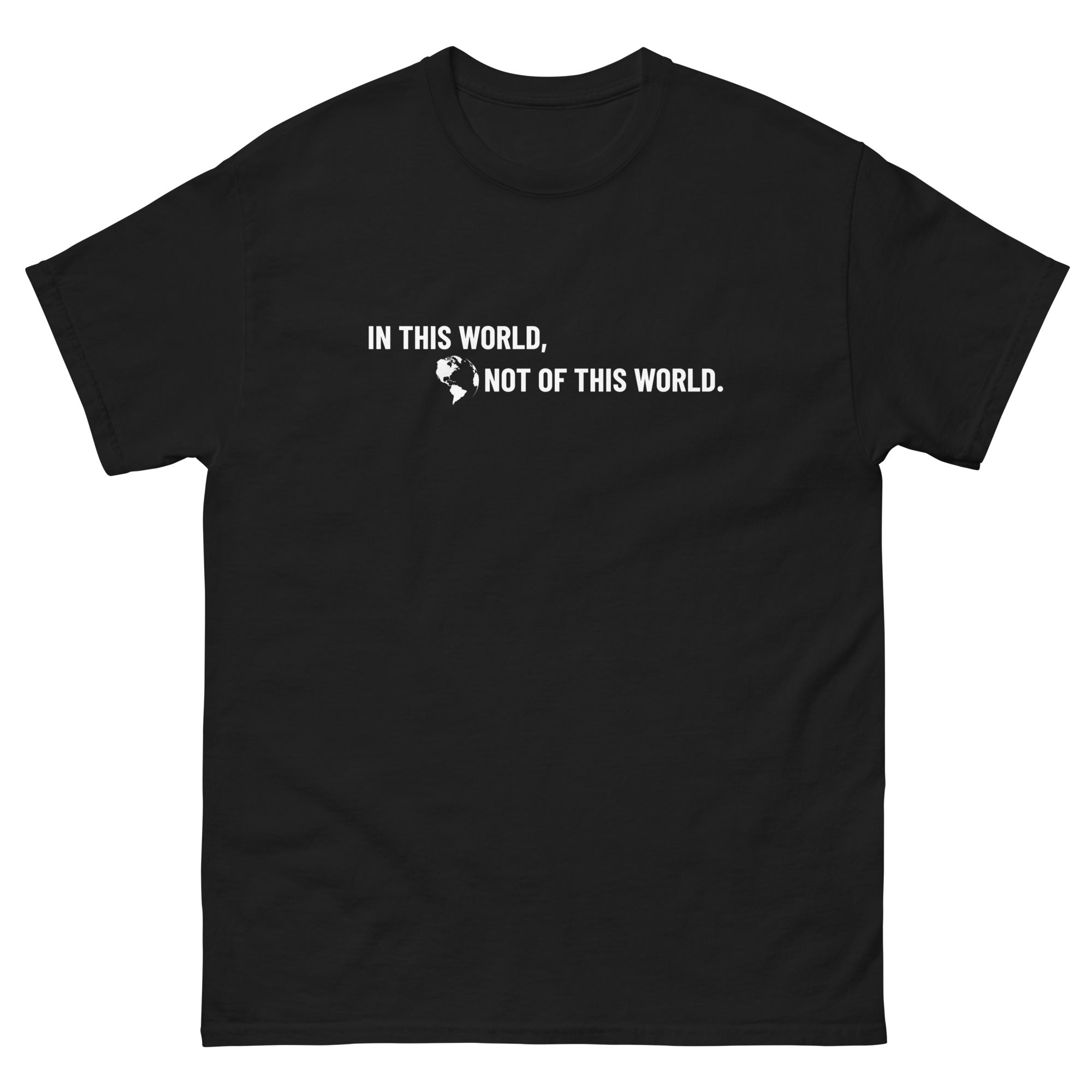 RepThe1 Christian T-shirt in Black featuring 'In This World, Not of This World' design