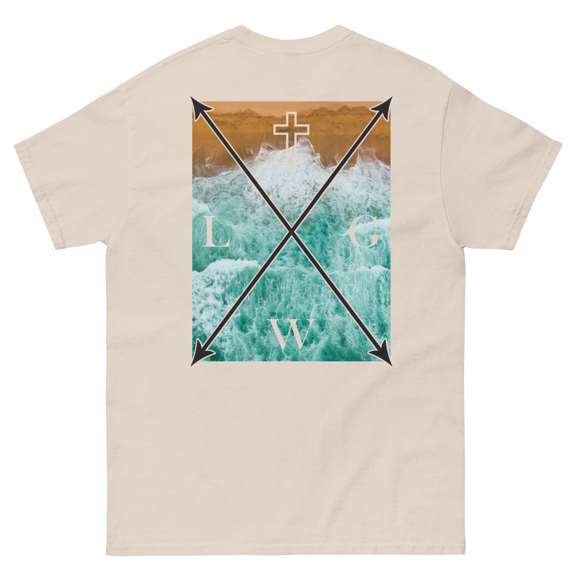 RepThe1 Christian T-shirt featuring a beach wave graphic and a cross design