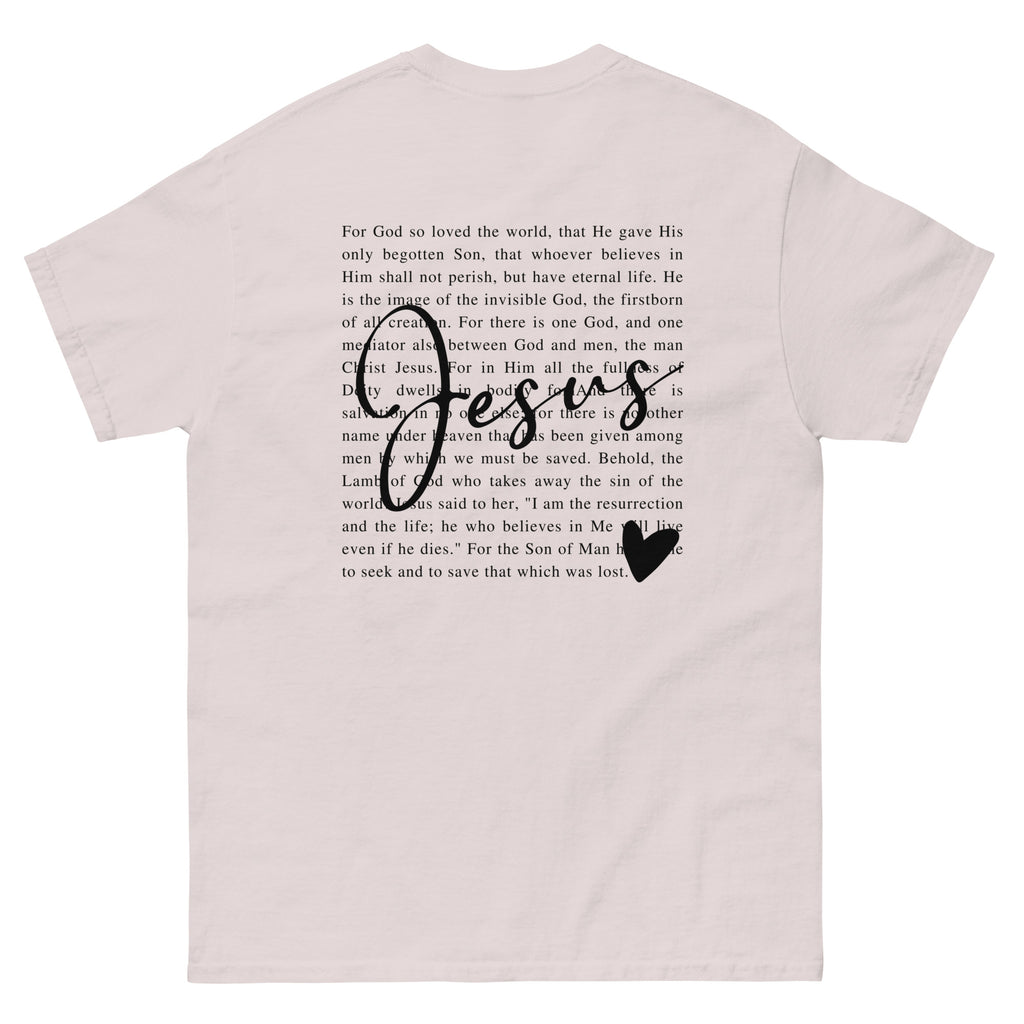 Christian T-shirt from RepThe1 Apparel featuring inspirational scripture and heart design on the back