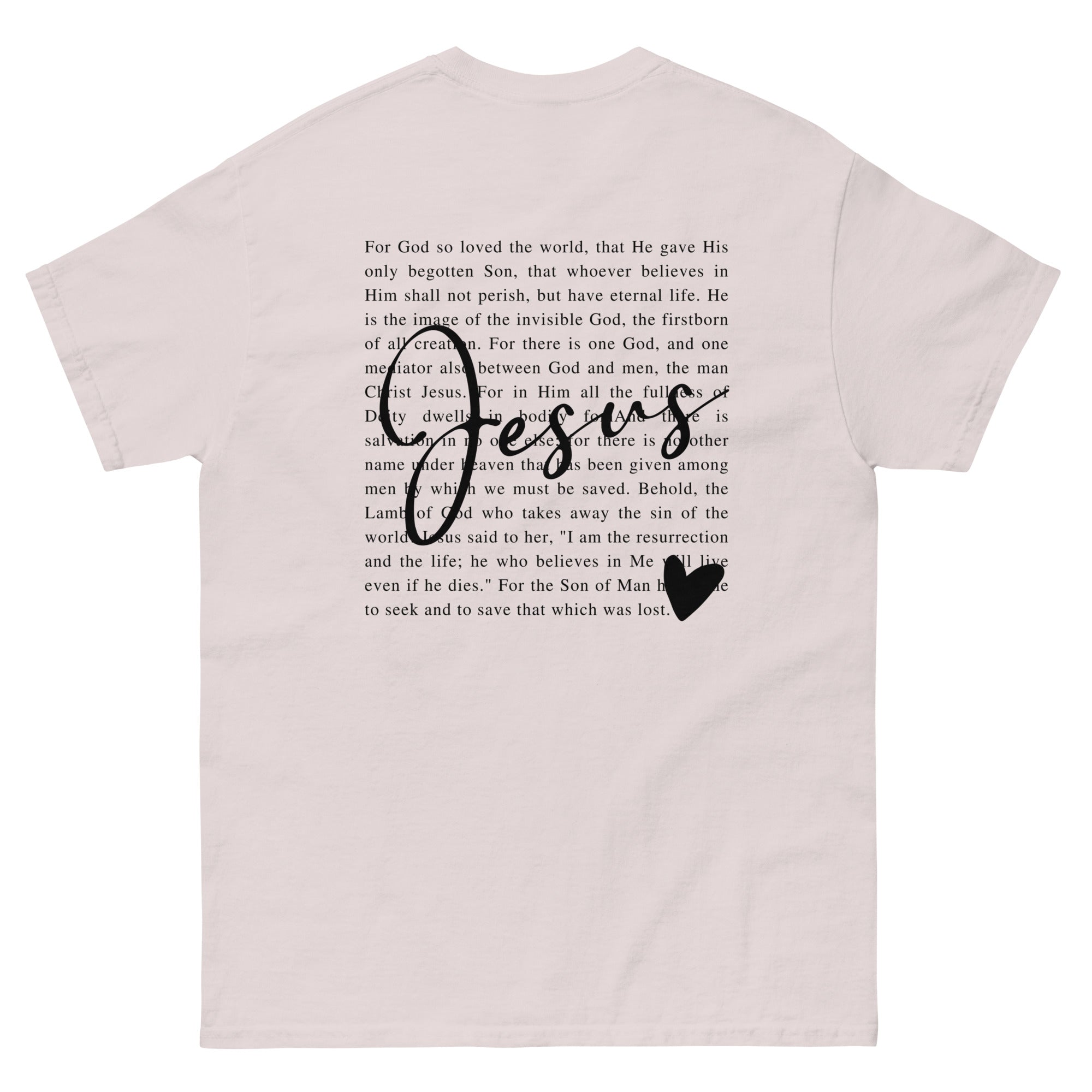 Christian T-shirt from RepThe1 Apparel featuring inspirational scripture and heart design on the back