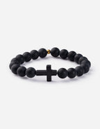 Elevated Faith Christian Jewelry Bracelet featuring black stone beads and a cross centerpiece