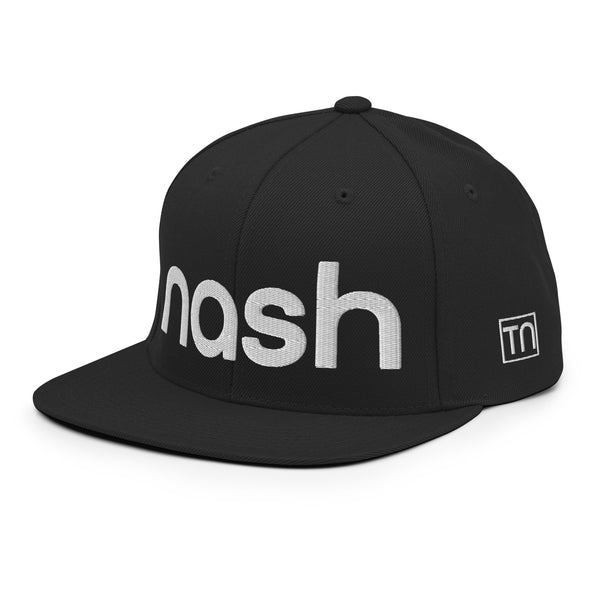 Nash 3d Puff Embroidered Snapback Hat, Nashville, Tennessee, White Thread