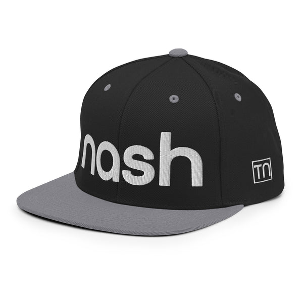 Nash 3d Puff Embroidered Snapback Hat, Nashville, Tennessee, White Thread