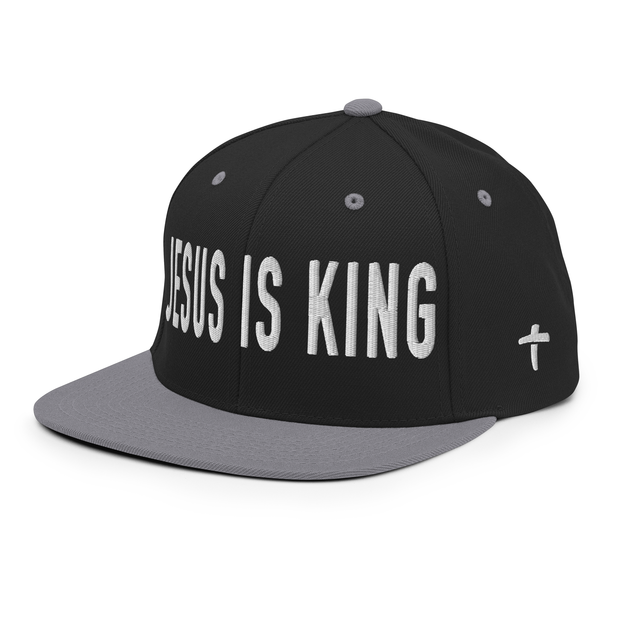 Christian Embroidered Hat featuring 'Jesus Is King' design on a black cap