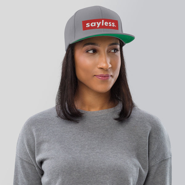 sayless. boxed embroidered Snapback Hat, #saylesslifestyle sayless