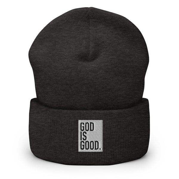 God Is Good Embroidered BW Cuffed Beanie, Christian Beanie, Christian Apprarel