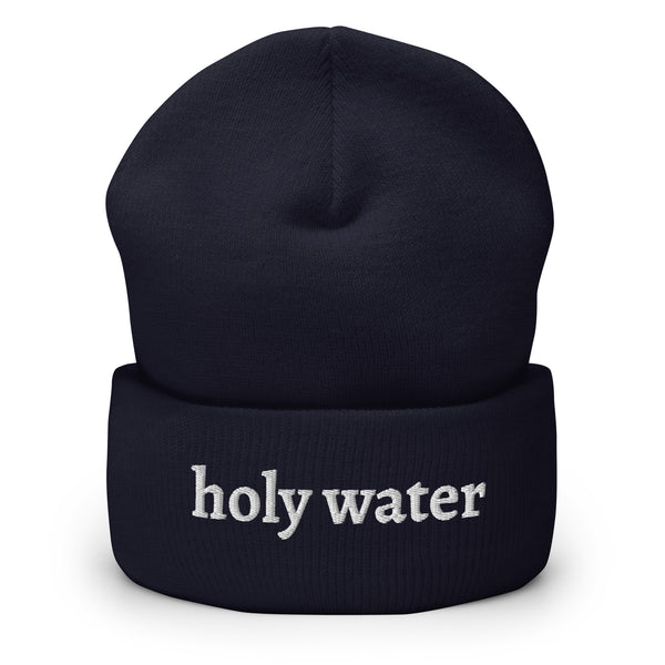 Holy Water Embroidered Cuffed Beanie, Christian Apparel, Christian Beanie