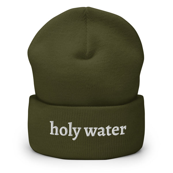 Holy Water Embroidered Cuffed Beanie, Christian Apparel, Christian Beanie