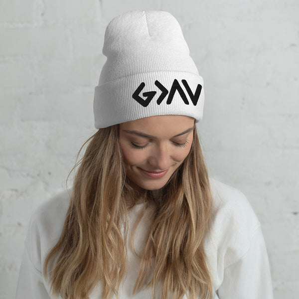 God Greater Than Highs and Lows 3d Puff Embroidered Cuffed Beanie, Christian Beanie, Christian Apparel