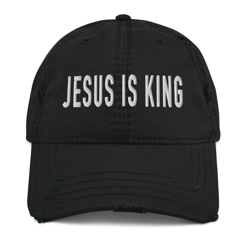 Jesus Is King Embroidered Distressed Dad Hat