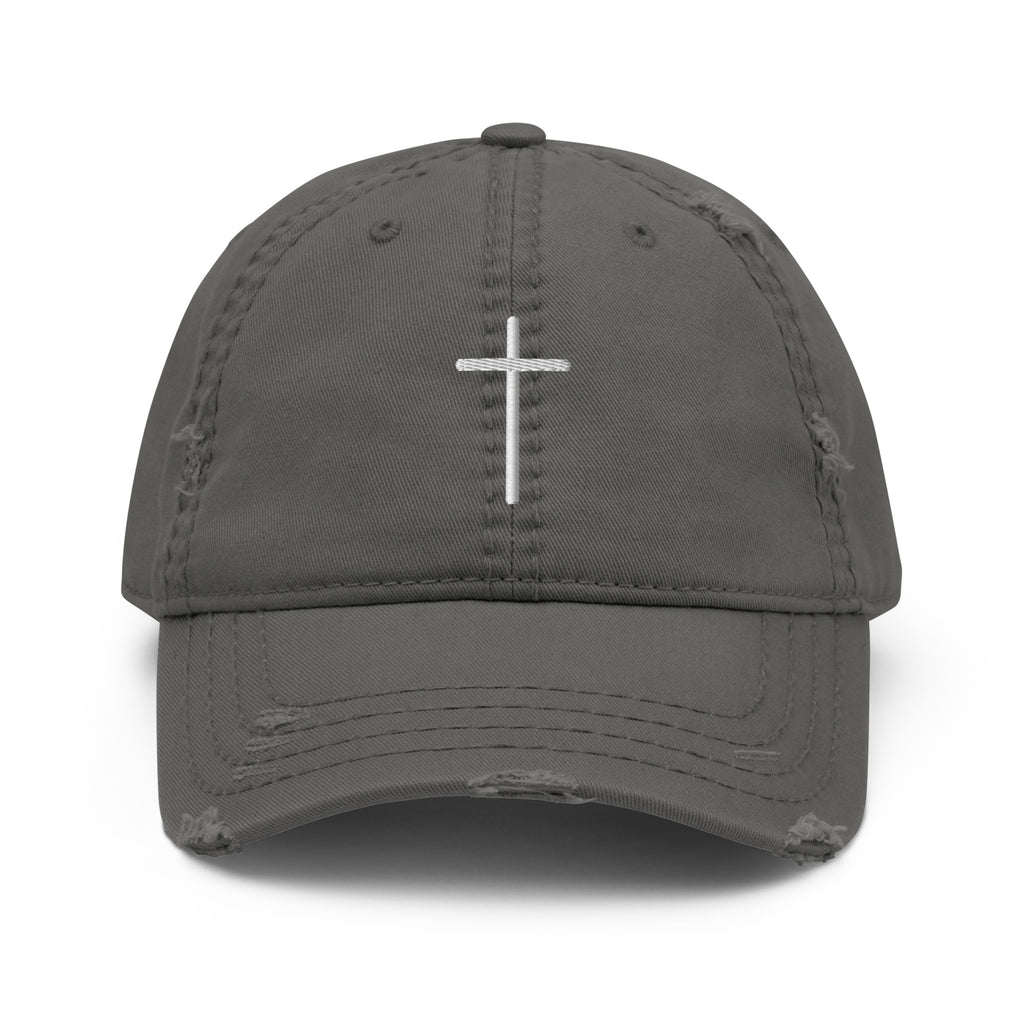 Christian Embroidered Hat in Gray with a Classic Cross Design on the Front