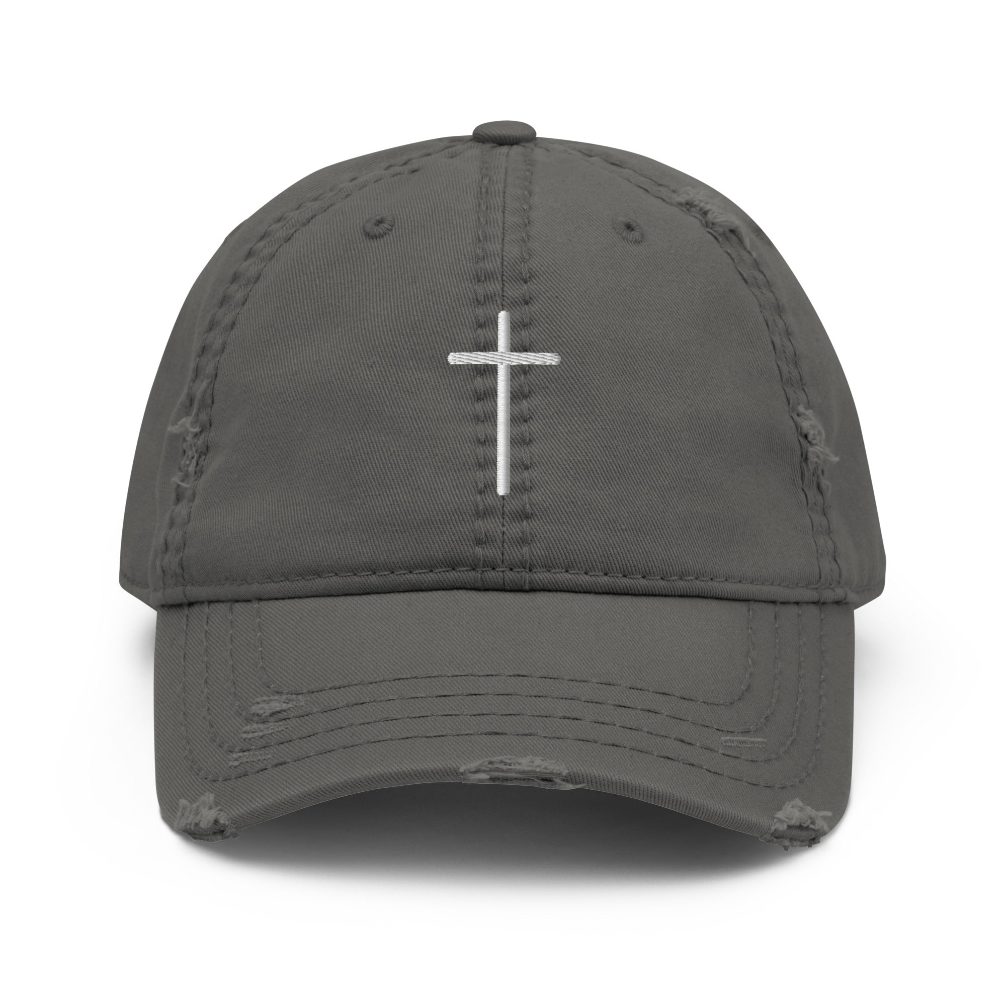 Christian Embroidered Hat in Gray with a Classic Cross Design on the Front