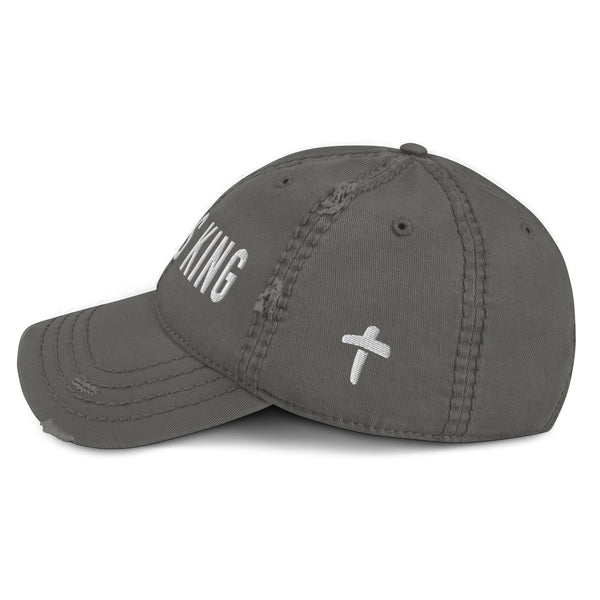 Jesus Is King Embroidered Distressed Dad Hat