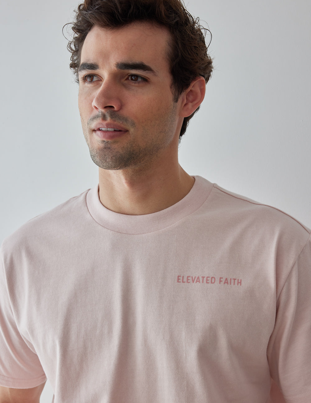 Elevated Faith Christian Apparel T-Shirt in Soft Pink with Minimalist Design for Casual Wear