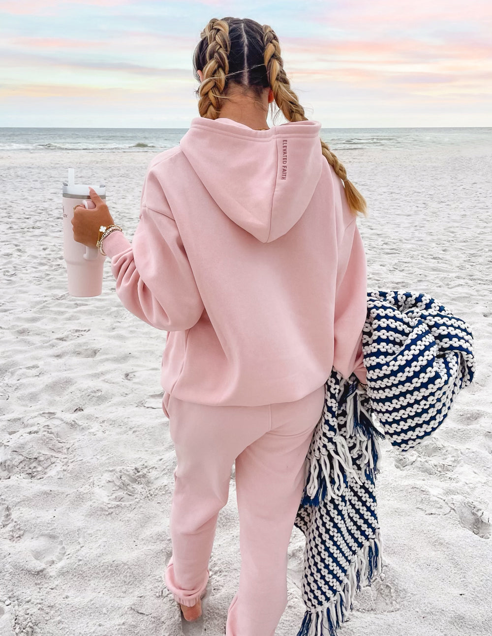 Elevated Faith Christian Hoodie in Pink, perfect for beach outings and cozy wear