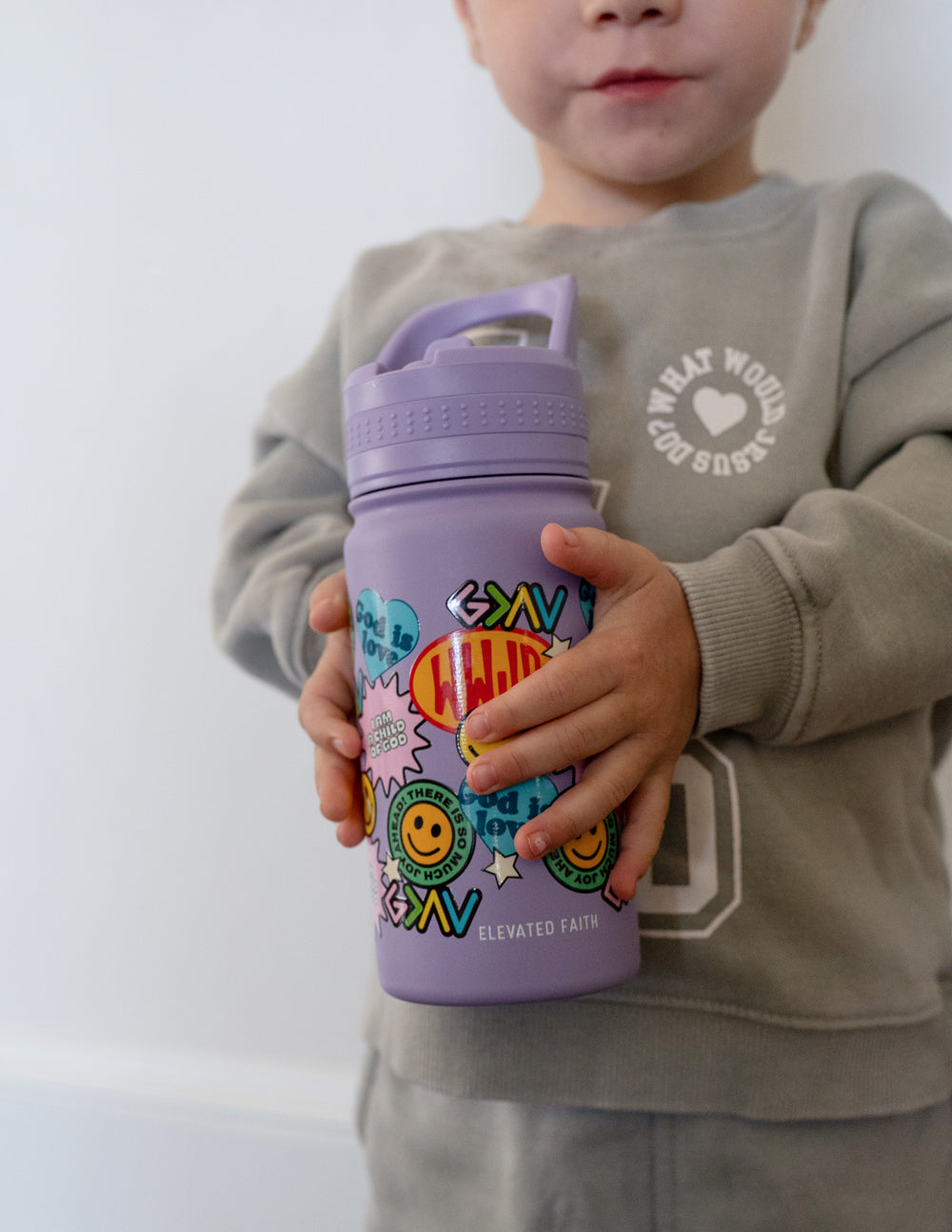 Elevated Faith Kids Water Bottle with Colorful Stickers, Perfect for Christian Kids Apparel