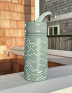 Light green Elevated Faith Kids Water Bottle with wave design, perfect for Christian Kids Apparel