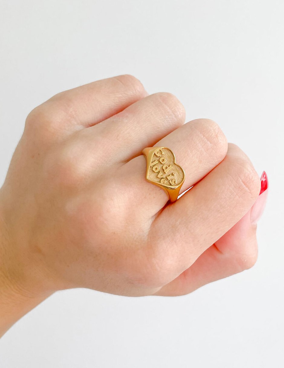 Elevated Faith Gold Ring with Love Design, perfect as Christian Jewelry for daily inspiration