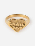 Gold Heart Ring with 'God is Love' inscription, perfect for Christian Jewelry lovers