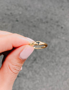 Gold Elevated Faith Ring with Cross and Promise Inscription, perfect Christian Jewelry for daily wear