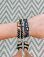 Stylish stone bracelet set featuring a Christian Jewelry Bracelet with cross accents and natural stones