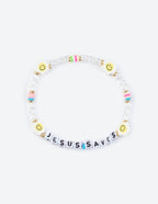 Colorful Christian Jewelry Bracelet with beads displaying 'JESUS SAVES' message and smiley faces